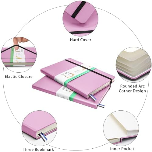 Hardcover Notebook Blank Journal Sketchbook for Drawing, Medium 5.5 by 8.4 Inch, 100 GSM Thick Paper (Pink, Plain)