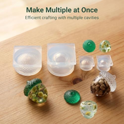 2PCS Acorn Silicone Resin Mold, Clear Acorn Shape Epoxy Casting Mold Textured Cap Design for DIY Jewelry, Keychain, Home Decor, Craft