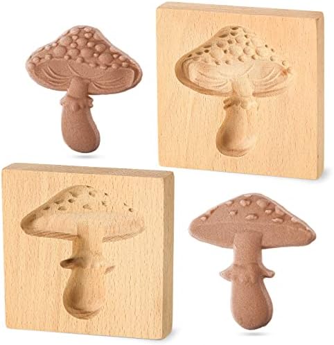 Meanplan Carved Wooden Cookie Mold, Baking Embossing Cookies Stamp Mold Cutter Funny 3D Heart Wood Rose Dessert Tools for Christmas Kitchen DIY Baking Tools(Mushroom)