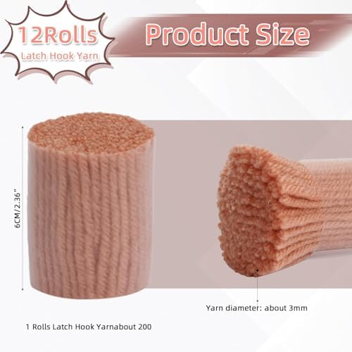 AKZYTUE 12 Rolls Latch Hook Yarn, Precut Rug Yarn for Latch Hook Kits, Crochet Yarn Bundles for Latch Hook Rug Making, DIY Tapestry Crafts for Adults & Beginners,Khaki