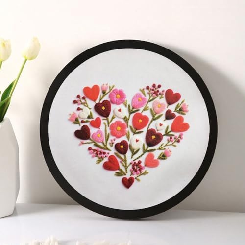 Esffaci Embroidery Starter Kit for Adult Beginner with Love Heart Flowers Pattern Hand Embroidery Set with Cloth Hoop Needle Threader Floss and Instruction