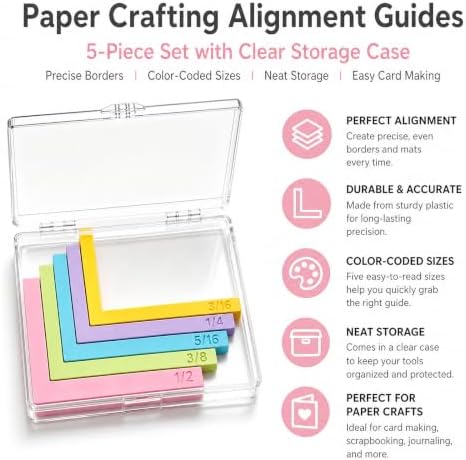 5pcs Paper Crafting Alignment Guides with Case, Precision Layering & Matting Spacers for Card Making, Scrapbooking & Stamping Supplies, Color-Coded Tools with Size Tabs, 3/16" to 1/2" Increments