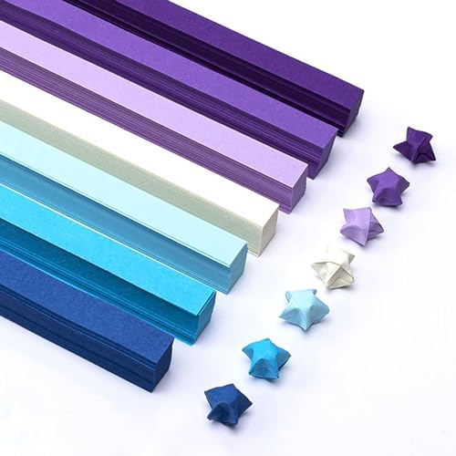 1080 Sheets Origami Star Paper 7 Assortment Color Strips Double Sided Lucky Star Decoration Folding Paper for DIY Hand Art Supplies (Blue Purple-1080 sheets)
