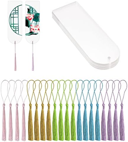 Blank Clear Acrylic Bookmakrs Penta Angel 20Pcs Plastic Craft Transparent Acrylic Bookmakrs with 20Pcs Small Bookmakrs Tassels for DIY Projects and Graduation Gift Tag (Semicircle)