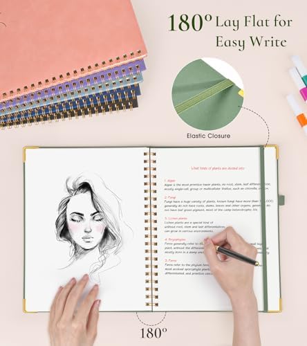 Blank Spiral Notebook Journal 8.5” x 11”, A4 Large Hardcover Sketch Book for Women Men, 100 GSM Blank Paper Drawing Notebook, Spiral Bound Sketchbook for Sketching School Work Note Taking, Green