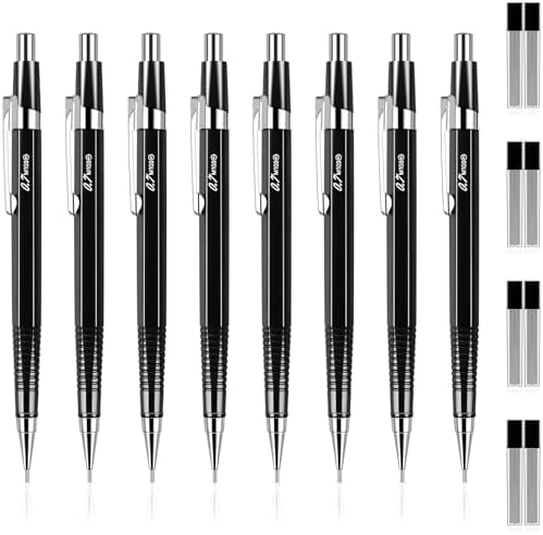 Outus 8 Pcs Metal Mechanical Pencils with Lead Refills, Black