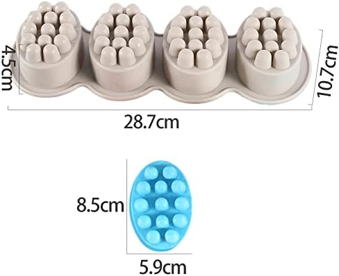 Silicone Soap Mold, 4 Cavity Oval Massage Soap Mould Cookie Chocolate Cake Mold Tray for DIY Homemade Craft (Gray)