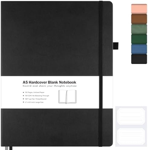 Blank Notebook, Hardcover Sketchbook, Leather Unlined Journal for Women Men