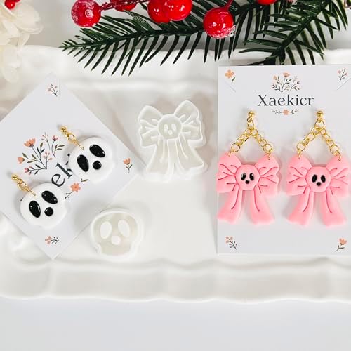 Xaekicr Skull Bow & Cartoon Skeleton Polymer Clay Cutters – Halloween Clay Earring Cutters for DIY Earrings – Cute Polymer Clay Molds for Jewelry Making – Clay Tools for Craft Lovers