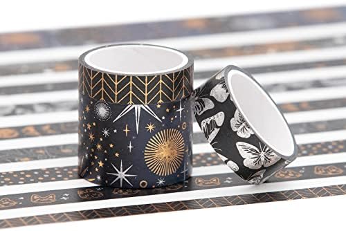 YUBBAEX Mystic Gold Washi Tape Set Wide Silver Foil Masking Tape Decorative for Arts, DIY Crafts, Journal Supplies, Planners, Scrapbook, Card/Gift Wrapping (Dark Night)