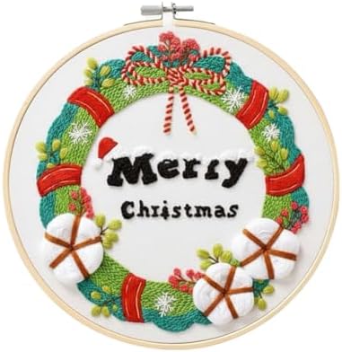 wtisan Christmas Embroidery Kit, Cross Stitch Kits for Beginners, Needlepoint with All Tools & Instructions, Stamped Hand Embroidery Starter Kit for Holiday Crafts & Xmas Home Decor, W19