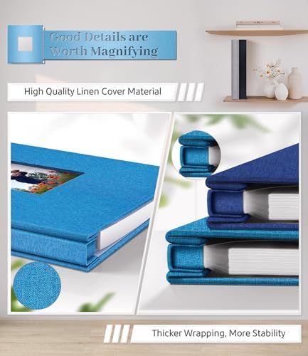 Artfeel Photo Album Self Adhesive Scrapbook Album for 3x5 4x6 5x7 8x10 Pictures,40 Pages Linen Cover with Display Window DIY Photo Book,Ideal Gifts for Family Travel Wedding Baby