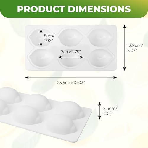 Lemon Silicone Mold – 6-Cavity 3D Fruit Shaped Cake Chocolate Jelly Fondant & Ice Cream Molds for DIY Baking Pastry Desserts Pudding Candle Making Non-Stick Multi Use Kitchen Tray for Homemade Treats