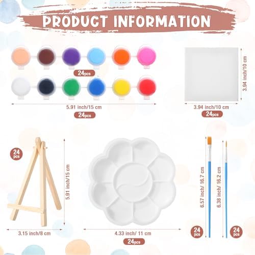 Qilery 24 Set 4 x 4 Inch Mini Canvas Panels Easel Painting Kit, 12 Colors