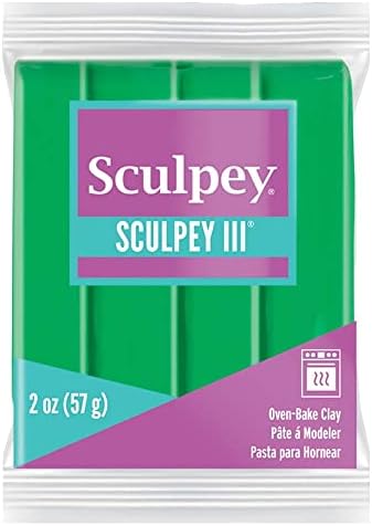Sculpey III® Polymer Oven-Bake Clay, Emerald Green, Non Toxic, 2 oz. bar, Great for modeling, sculpting, holiday, DIY, mixed media and school projects.Perfect for kids & beginners! | Polymer Clay, Perfect for Jewelry, Home Decor, and General Crafting