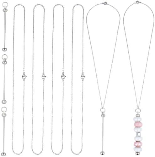 SUNNYCLUE 1 Box 6 Pack Silver Beadable Bar Necklace Cable Chain 45cm Long Stainless Steel Beadable Blanks Bar Pendants with 6Pcs Cable Chains for DIY Necklace Crafts Jewelry Making Beading Supplies