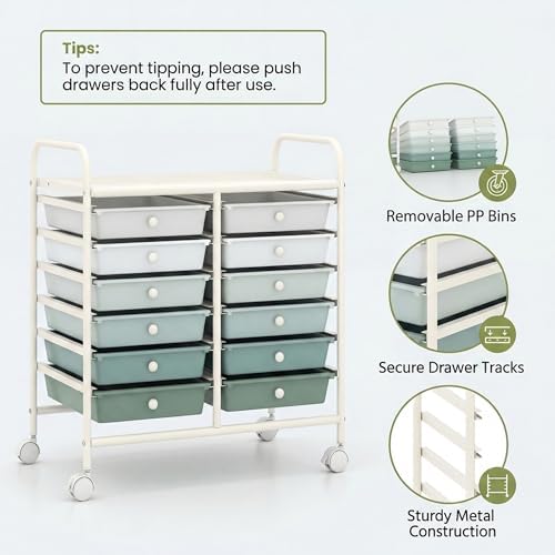 COSTWAY 12-Drawer Rolling Storage Cart, Utility Storage Organizer Cart