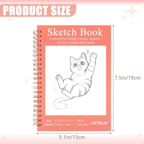 DSTELIN 2 Pack Hardcover Sketchbooks (100 GSM Sketch Paper), 7.5x5.1 Inch Spiral Sketch Book for Sketching, Drawing, Painting, 50 Sheets per Pack, Pink and Green