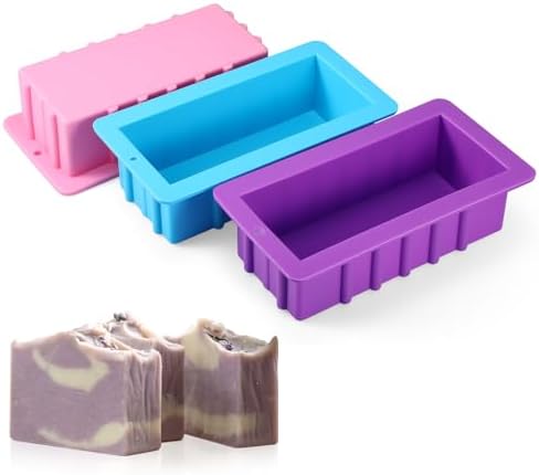 Domensi 3 Pcs Large Soap Molds 9.6 x 5.1 x 2.6 Inches Silicone Ice Block Mold Rectangle DIY Handmade Loaf Molds for Soap Making Craft Baking Chocolate Muffin Candle, 3 Colors