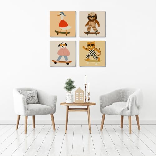 FQOVKYN 4 Pack Framed Paint by Numbers Kit for Kids, Funny Animal Paint by Numbers for Kids Ages 6-12, Easy Acrylic Oil Painting Kits for Home Wall Decoration 8x8 inch