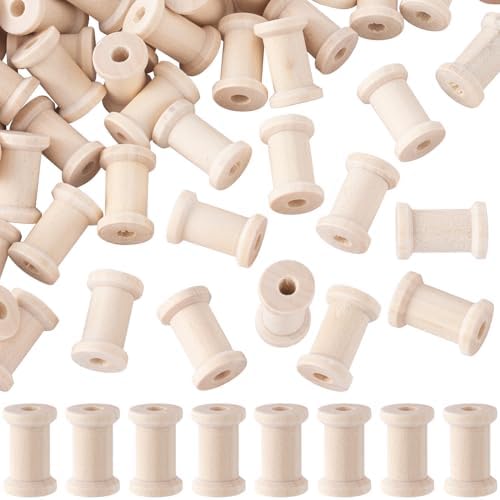Pndeyo 25pcs Wooden Spools of Crafts, Empty Natural Wood Thread Spools, 1in Unfinished Wooden Textile Bobbin for Organizing Cord Twine Ribbon Chains Elastic Threads- Beige