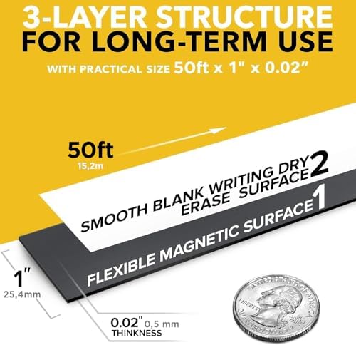 X-bet MAGNET Dry Erase Magnetic Strips, Write-On, 1in x 50ft (2.5cm x 15m)