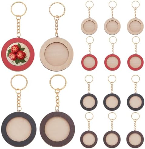 FREEBLOSS 12 Pcs Mini Embroidery Frame Keychain Wooden Frame Keychain Handmade Embroidered Keychains