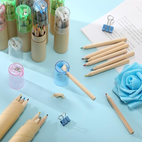 Kosiz 24 Pack Mini Colored Pencils with Sharpener Bulk 3.5" Drawing Portable Handheld Coloring Pencils in Tube Back to School Gifts for Students Artists Writing Sketching