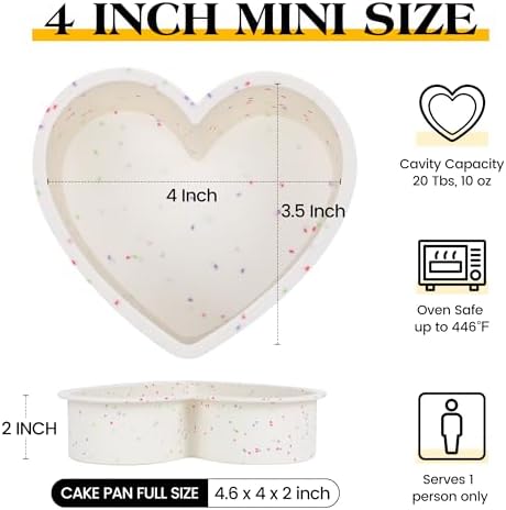 4 Inch Mini Heart Shaped Cake Pans, Cream, Set of 2