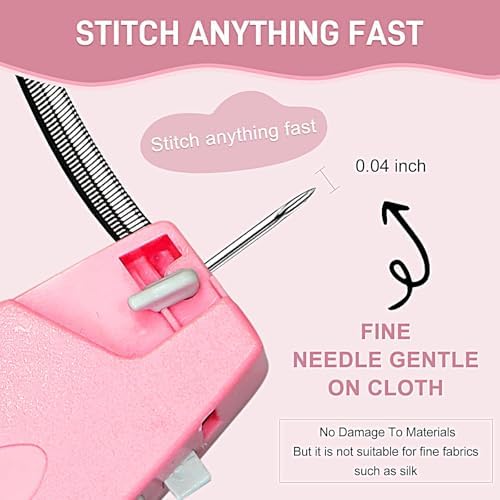 2026 New Stitch Gun for Clothes, Handheld Quick Clothing Fixer Sewing Kit with 1000 Black & 1000 White Fasteners, 6 Replacement Needles, Pink