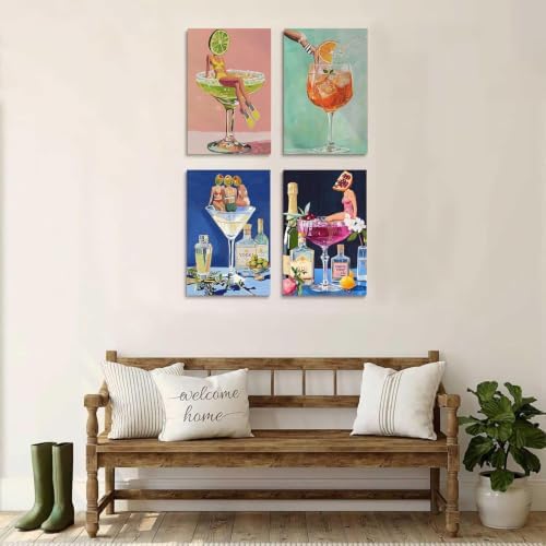 4 Pack Cocktail Paint by Numbers Kit for Adults Framed with Easel 8x12 in