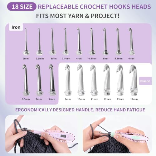 SPEENSUN Light Up Crochet Hook Set, 18 Interchangeable Heads (2mm-14mm)