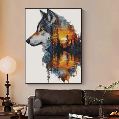 xcemhil Wolf Paint by Numbers Kit for Adults, Wolf Painting by Numbers, Adult Paint by Number Kits Suitable for Gifts and Interior Decor 16x20 Inch