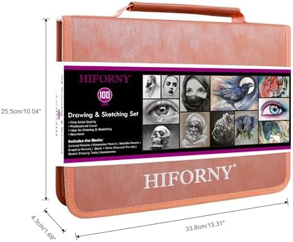 HIFORNY 100 PCS Drawing & Sketching Set, Professional Art Supplies with Graphite,Charcoal, Colored,Watercolor,Metallic Pencils,Blending Tools,Sketchbook and Coloring Book in Zipper Case (Pink)