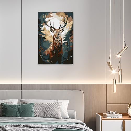 Bowetile Deer Paint by Numbers for Adults Framed, Adults' Paint-by-Number Kits, DIY Adult Paint by Number Kits on Canvas, Animals Acrylic Number Painting for Home Decor, 8x12in