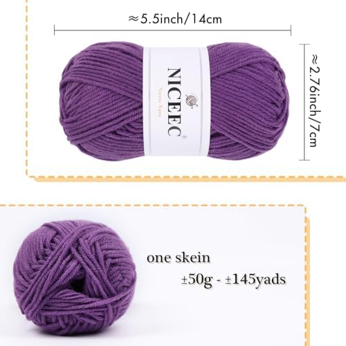 NICEEC 300g Soft Assorted Colors Yarn 100% Acrylic 870yds -DarkSeries