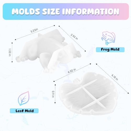 2 Pack Animal Silicone Molds, Frog Resin Molds with Realistic Frog and Leaf Shapes, 3D Lifelike Silicone Molds for Resin Casting, DIY Crafts Halloween Home Wall Desktop Decor (Frog&Leaf)