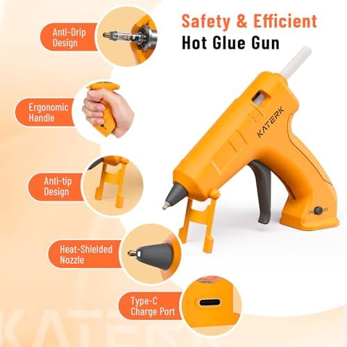 Katerk 3.7V Cordless Hot Glue Gun Kit with 15 Glue Sticks, 90s Fast Heating