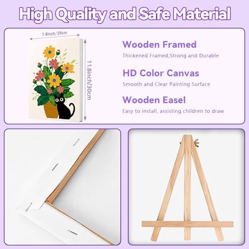 Gemozaic 4 Pack Cat Paint by Numbers Kit for Adults with Frame and Easel