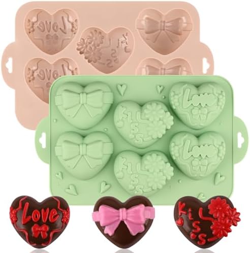 Actvty Heart Shaped Silicone Mold, 2Pcs 6 Holes Heart Molds for Chocolate Muffins Cake Jelly Pudding Handmade Soap Bath Bombs Making