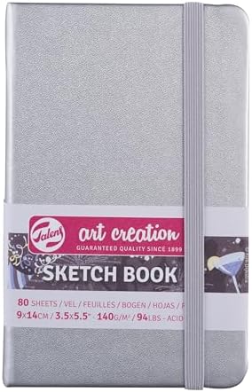 Talens Art Creation T9314-041M 403638 Talens Art Creation Sketchbook, Drawing Notebook, 3.5 x 5.5 inches (9 x 14 cm), Shiny Silver, 4.9 oz/yd² Thick, Fine Acid-Free Paper, 80 Sheet Bound