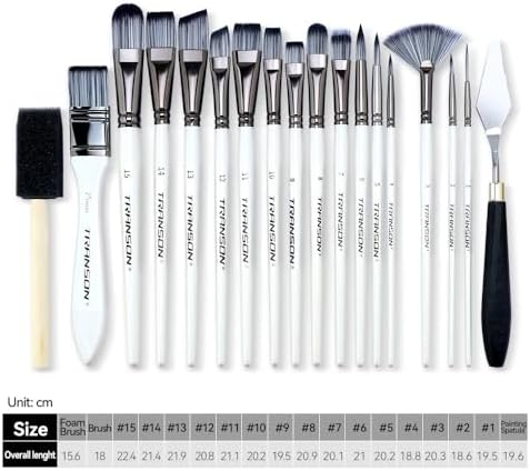 Transon 20Pcs Art Paint Brush Kit with Storage Case, 16 Brushes + Foam Brush Spatula Sponge for Acrylic Oil Watercolor Gouache, Adults Teens Beginners Art Supplies