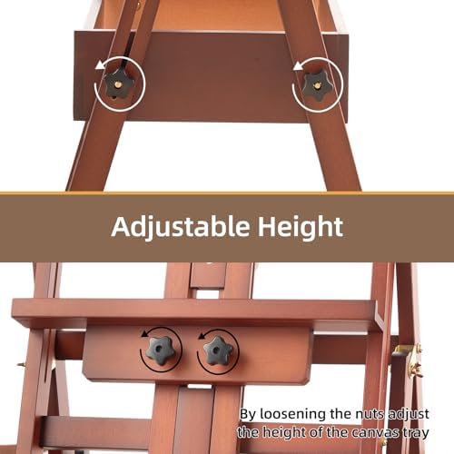 Horizontal Beechwood Studio Easel with Drawer and Palettes, Walnut | H-Frame Solid Wooden Painting Easel for Students, Beginners, and Artists, Hold Canvas to 50Inches High