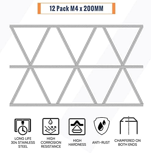 LEIFIDE 8/32 Inch 4mm Threaded Rod with Hex Nuts 4mm Stainless Steel Threads Studs Rods Stainless Steel Fully Threaded Hex Nuts for Beaded Garden Stake Rods(24 Pcs,8 Inch)