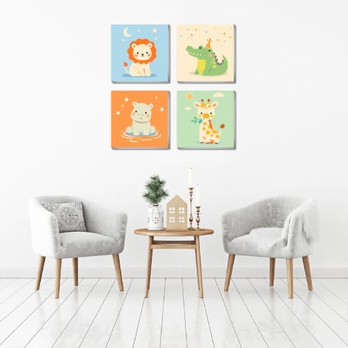 FQOVKYN 4 Pack Framed Paint by Numbers Kit for Kids, Cute Animal Paint by Numbers for Kids Ages 4 8 12, Easy Acrylic Oil Painting Kits for Home Wall Decoration 8x8 inch