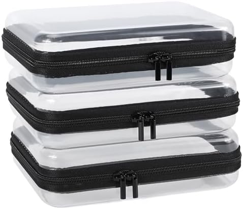YOPCDJ 3 Pack Clear Hard Shell Zipper Case, Clear Zipper Pouches Waterproof Makeup Organizer & Travel Toiletry Bag, Plastic Pouch for Travel Office Storage, Black Medium Size
