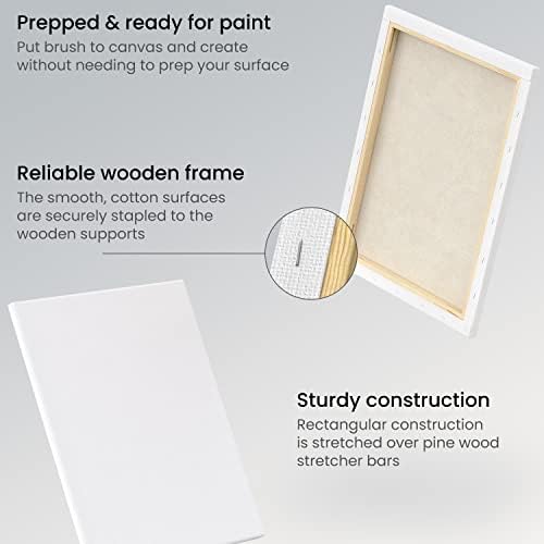 ARTEZA Stretched Canvas 11x14 Inches Pack of 8 – Blank White Canvases for Acrylic, Oil, Gouache Painting – Cotton, Pre-Primed with Gesso