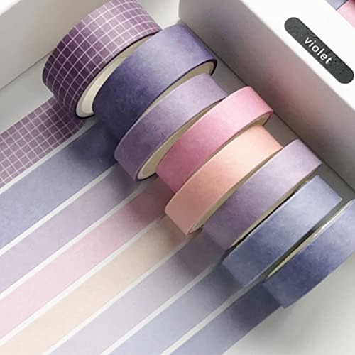 YUBBAEX 8 Rolls Basic Washi Tape Set Solid Color Grid Masking Decorative Tapes for Arts, DIY Crafts, Journals, Planners, Scrapbooking, Wrapping (Violet)