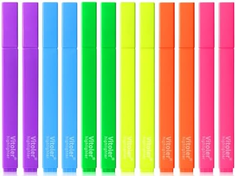 Vitoler Highlighters Assorted Colors,Bright Color, Chisel Tip 12pcs | Aesthetic,Cute Pastel,high quality for bible study,books,journal,writing,school office