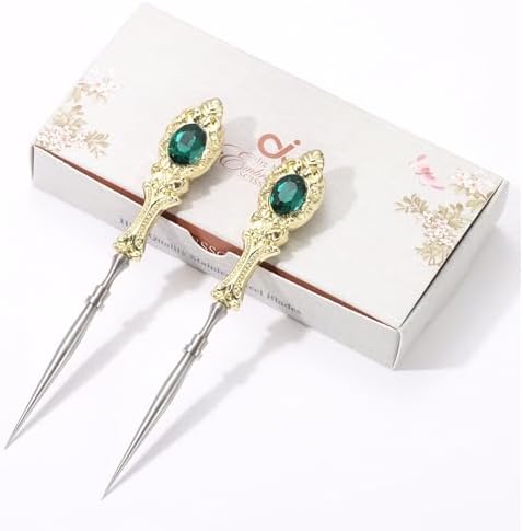2Pcs Metal Embroidery Awl Set, European Vintage Carved Handle Scratch Awl, Sharp Sewing Awl Tool for Sewing with Storage Cases, Durable and Leather Punch Stitching DIY Craft(Light Gold)